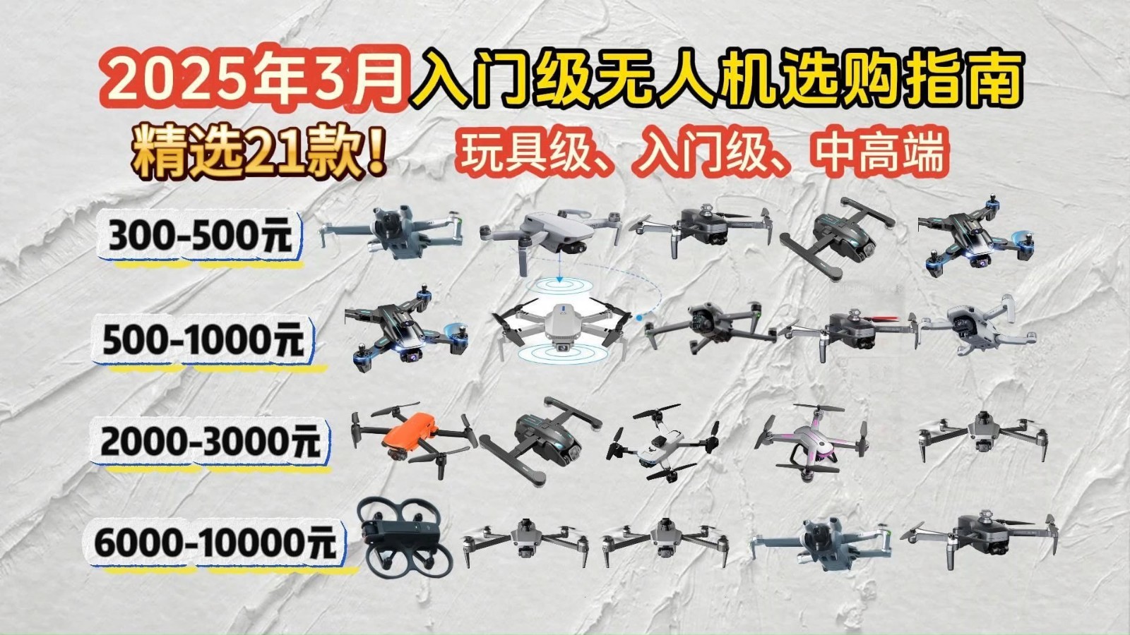 2025年3月最值得买的新手无人机选购指南！百元到千元价位，超高性价比，玩具级、入门级、中高端飞行稳定，超强续航热门大疆品牌